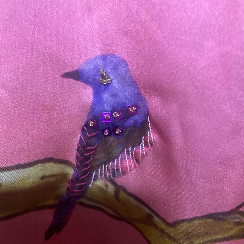 ARATTA HIBISCUS WASHED PLAID shirt with colorful bird-themed botanical print XS - Picture 7 of 16
